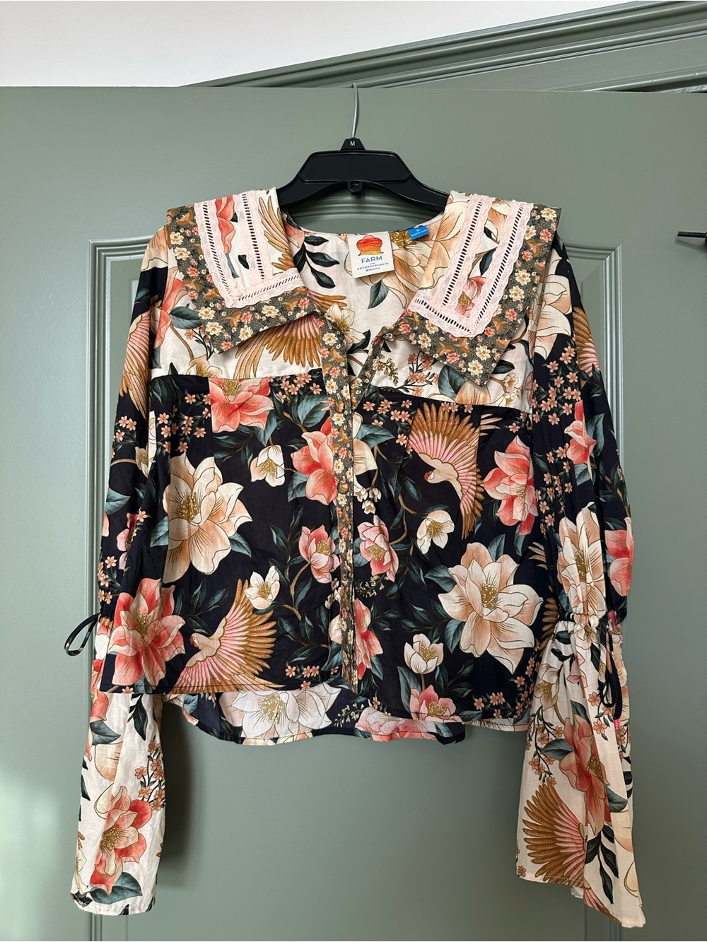 Farm Rio for Anthropologie Black Floral Button-Down Blouse